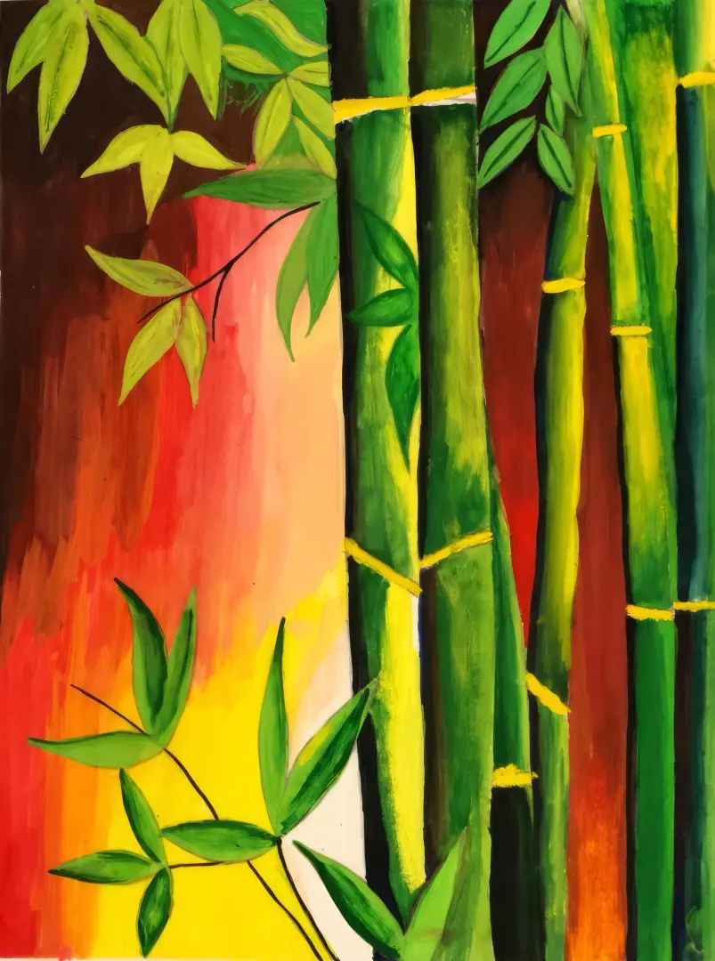 Serene bamboo painting in acrylics